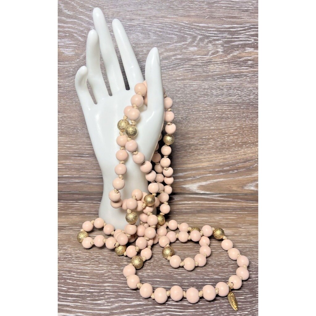 Plunder Design Jewelry Lennon Coral Gold Wood Bead Cord Necklace 62